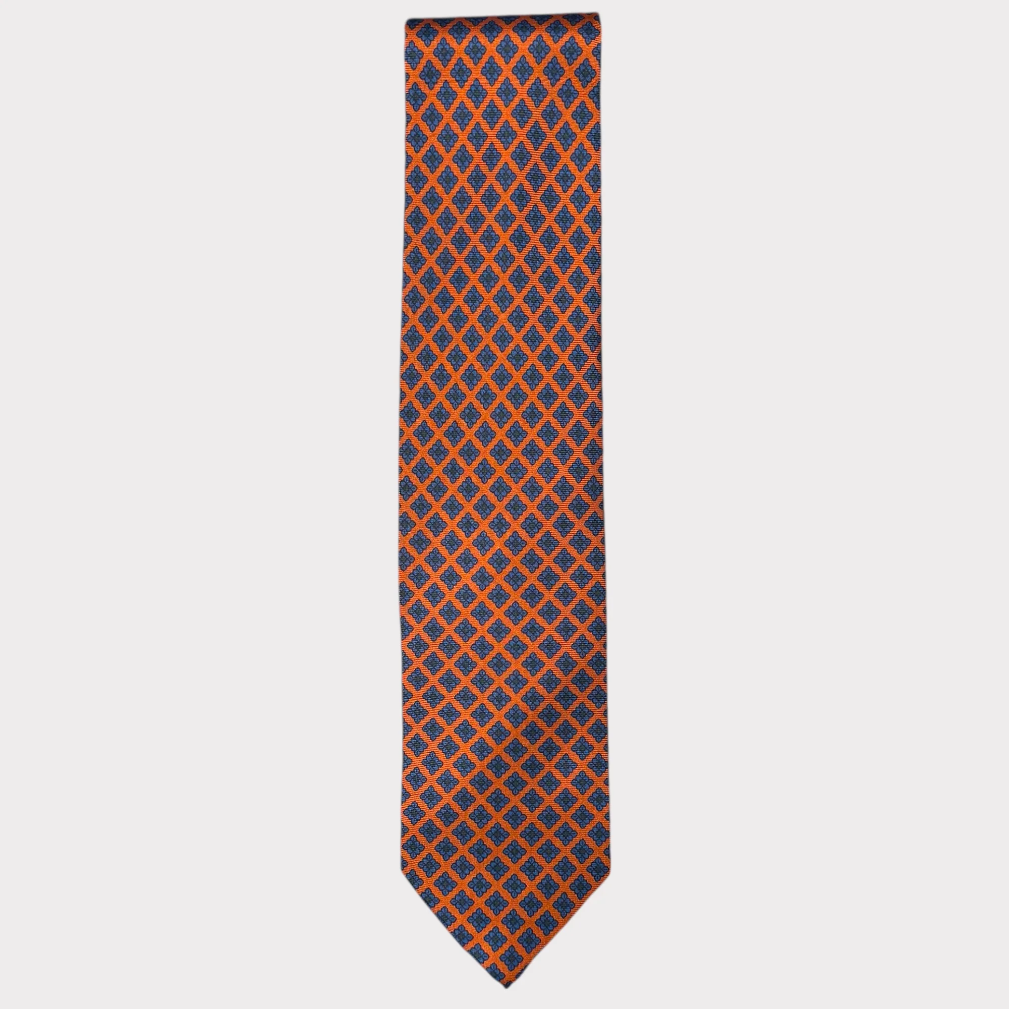 Orange and Navy small Medallion Tie